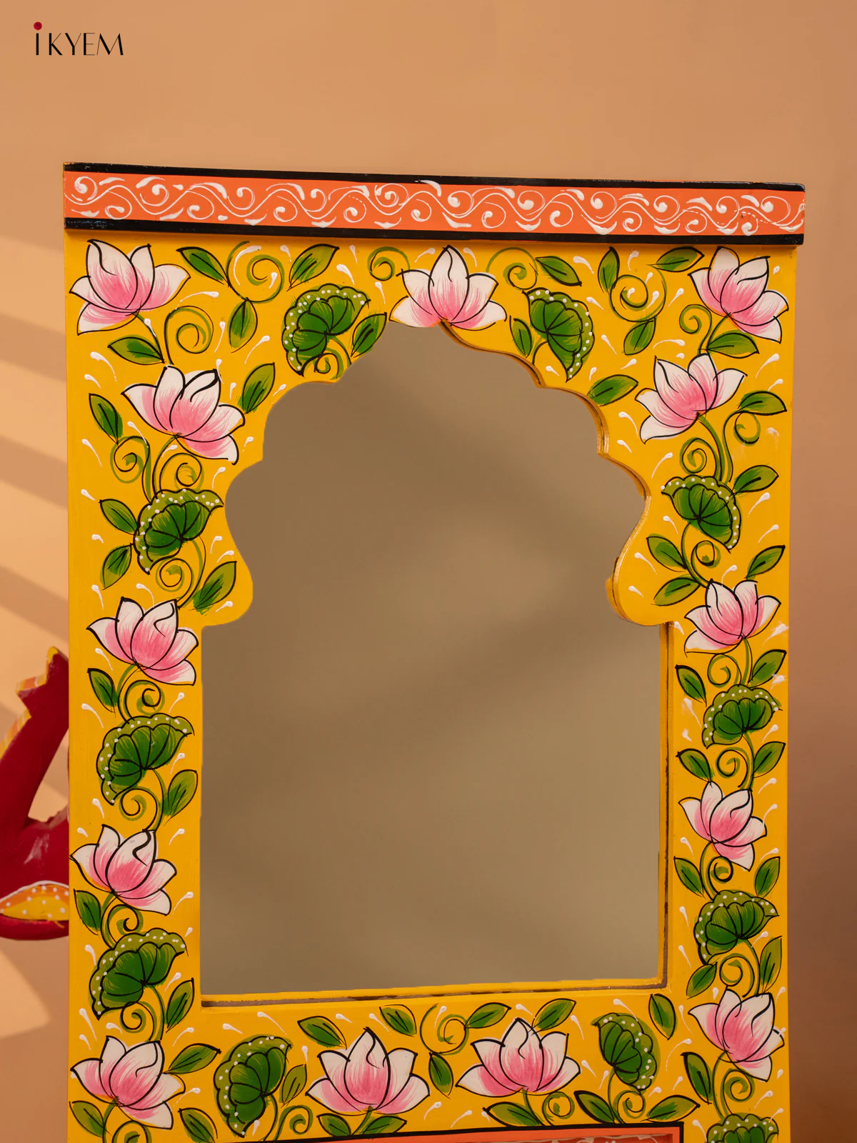 Wooden hand Painted Jharokha Mirror - Yellow-KC20159 - Image 3