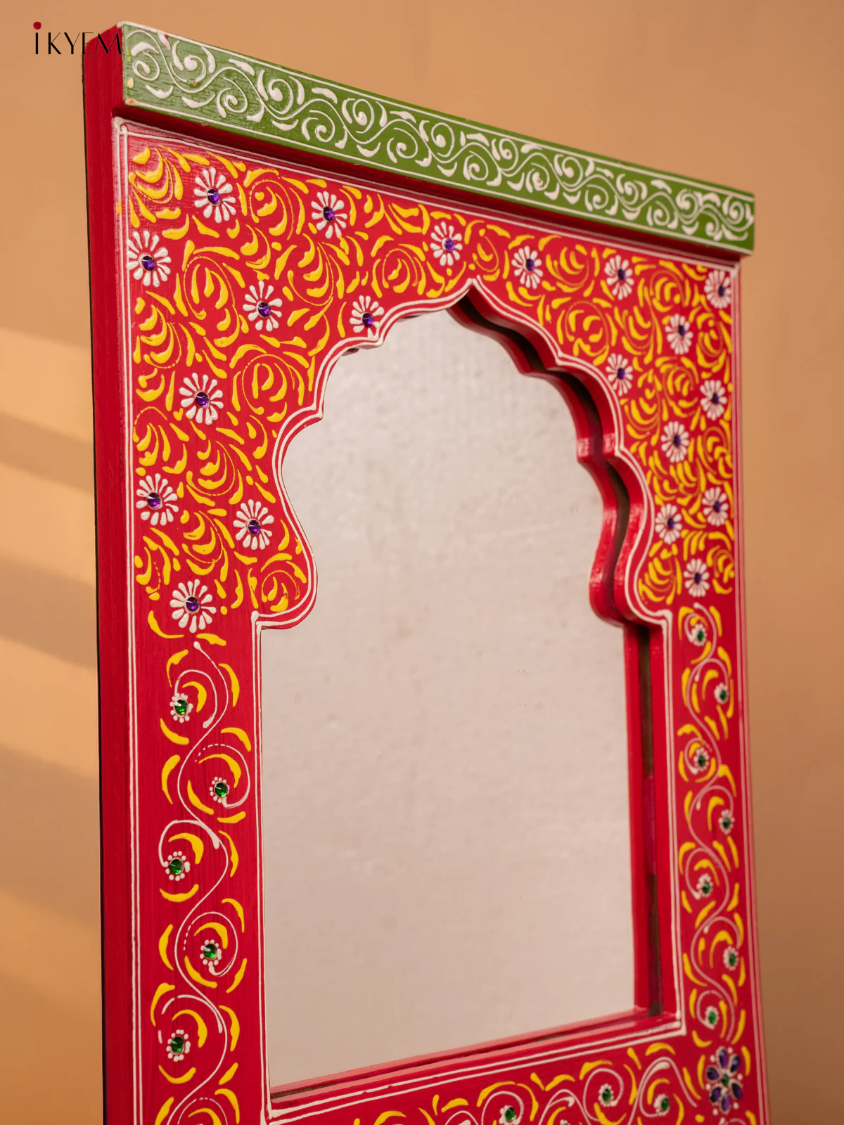 Wooden hand Painted Jharokha Mirror - red-KC20160 - Image 4