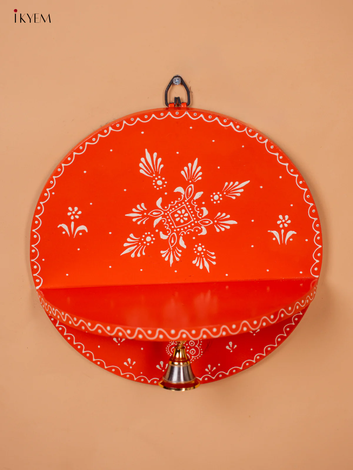Wooden hand Painted Round Pooja Shelf - orange - KC20162 - Image 2
