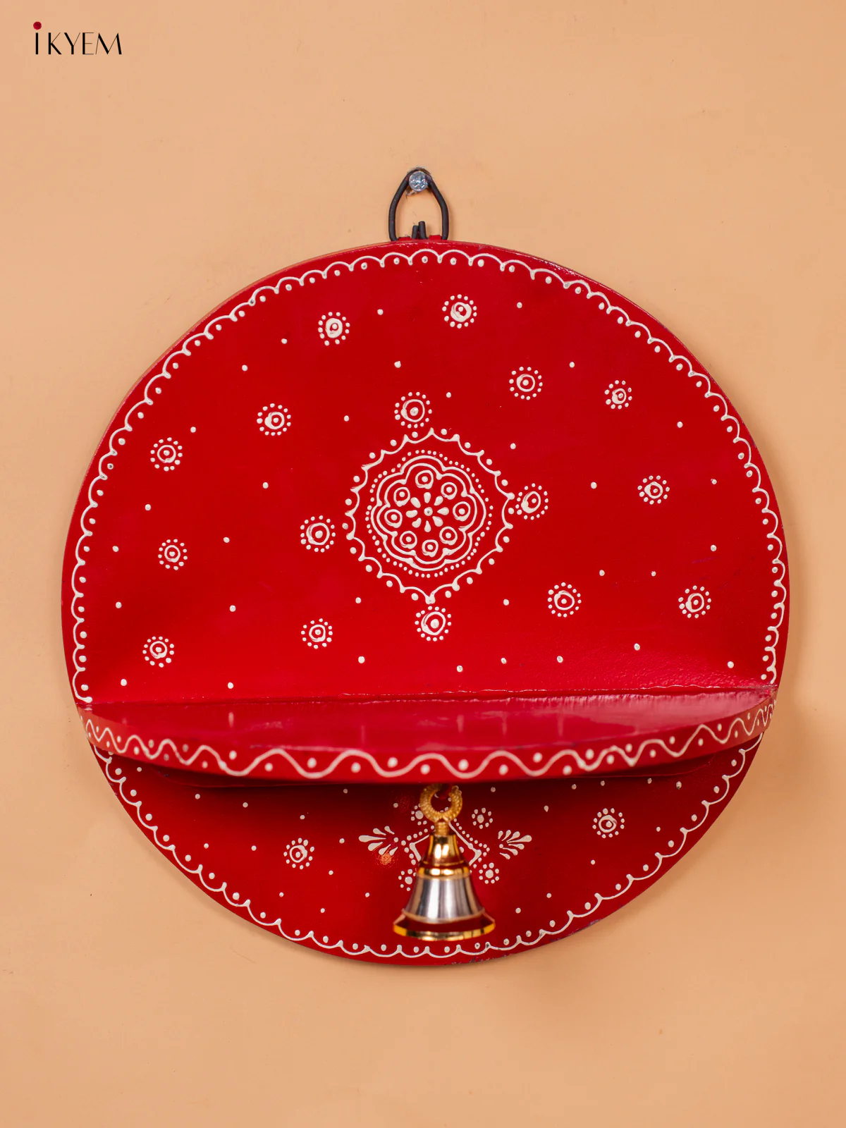 Wooden hand Painted Round Pooja Shelf - Red-KC20165