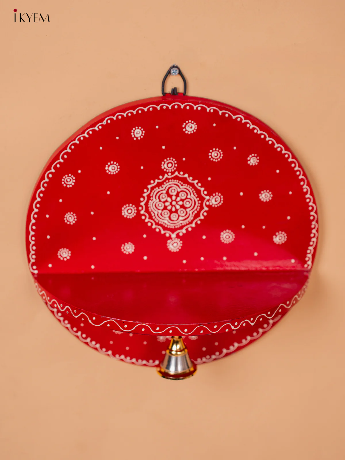 Wooden hand Painted Round Pooja Shelf - Red-KC20165 - Image 3