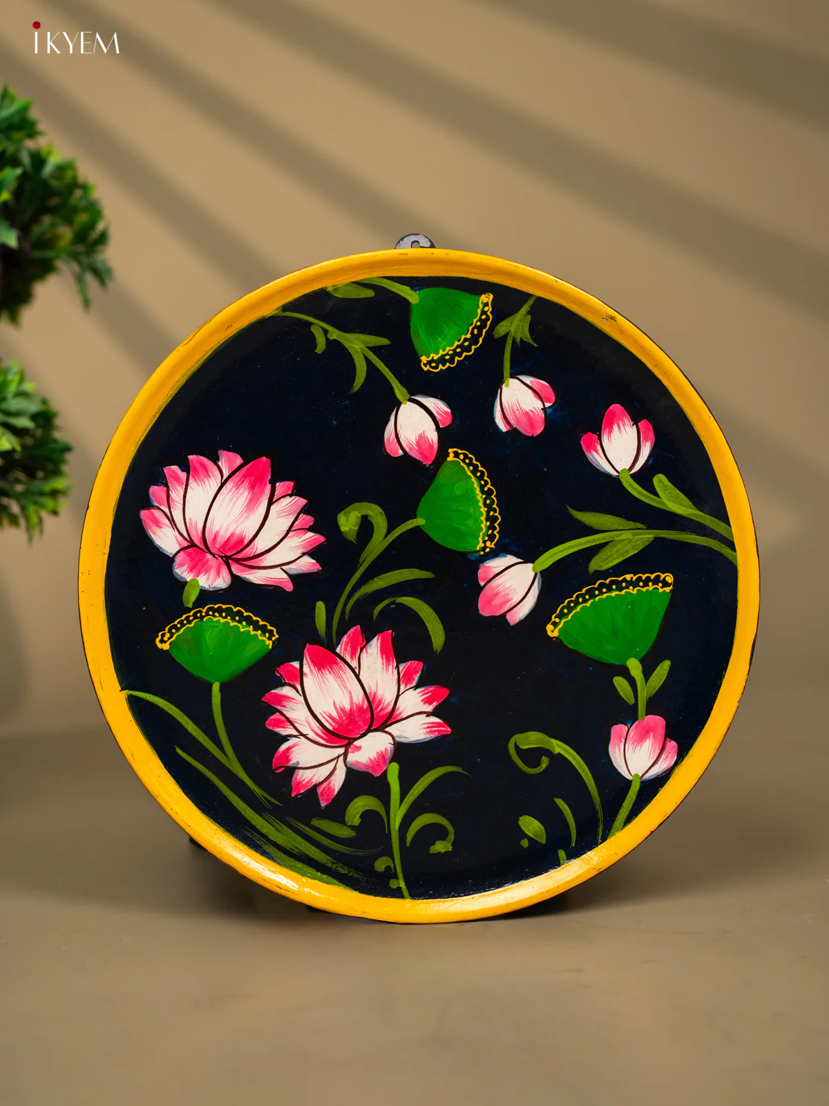 Wooden Hand painted Wall hanging plate - Pichwai black-KC22111