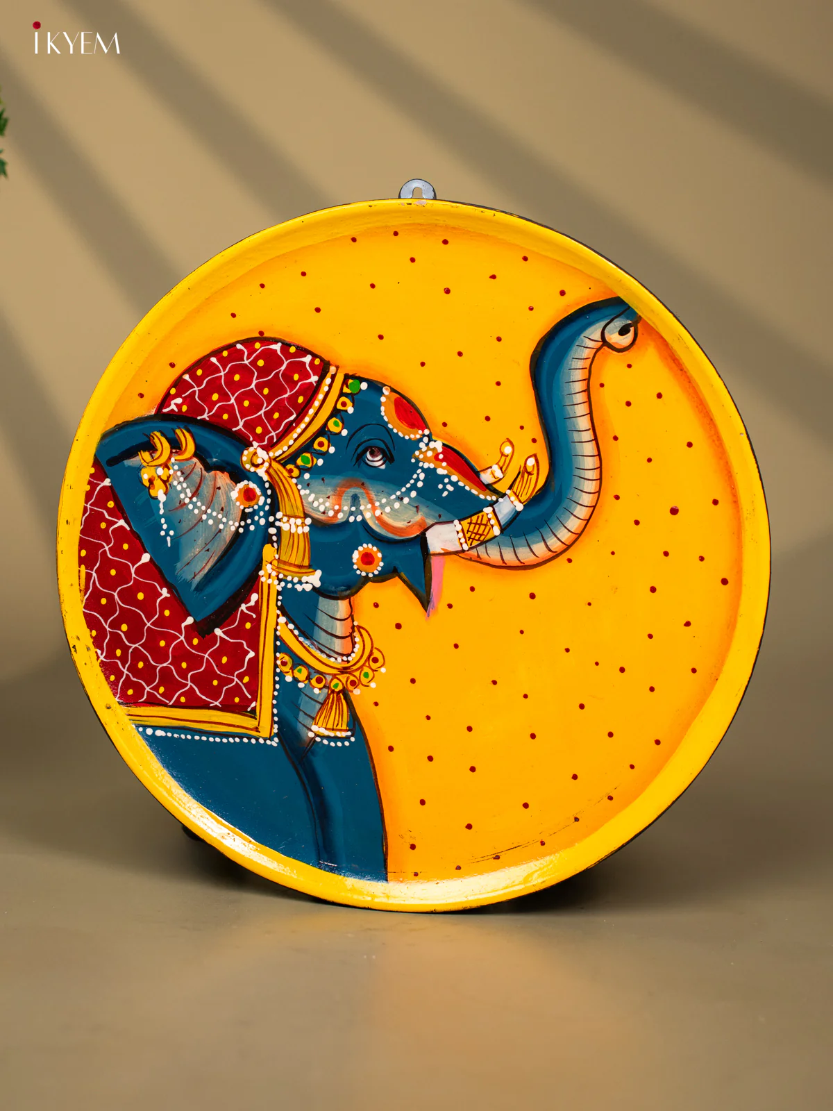 Wooden Hand painted Wall hanging plate - Elephant Face Yellow-KC22113