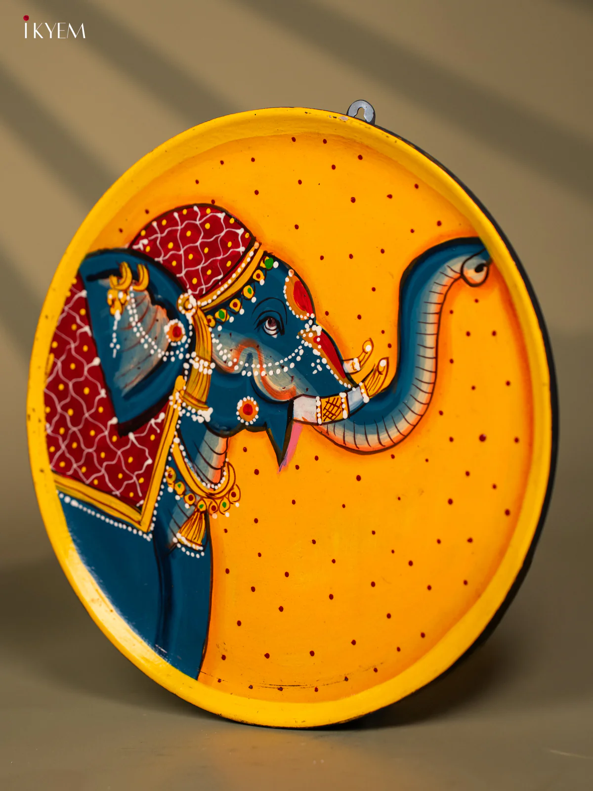 Wooden Hand painted Wall hanging plate - Elephant Face Yellow-KC22113 - Image 2
