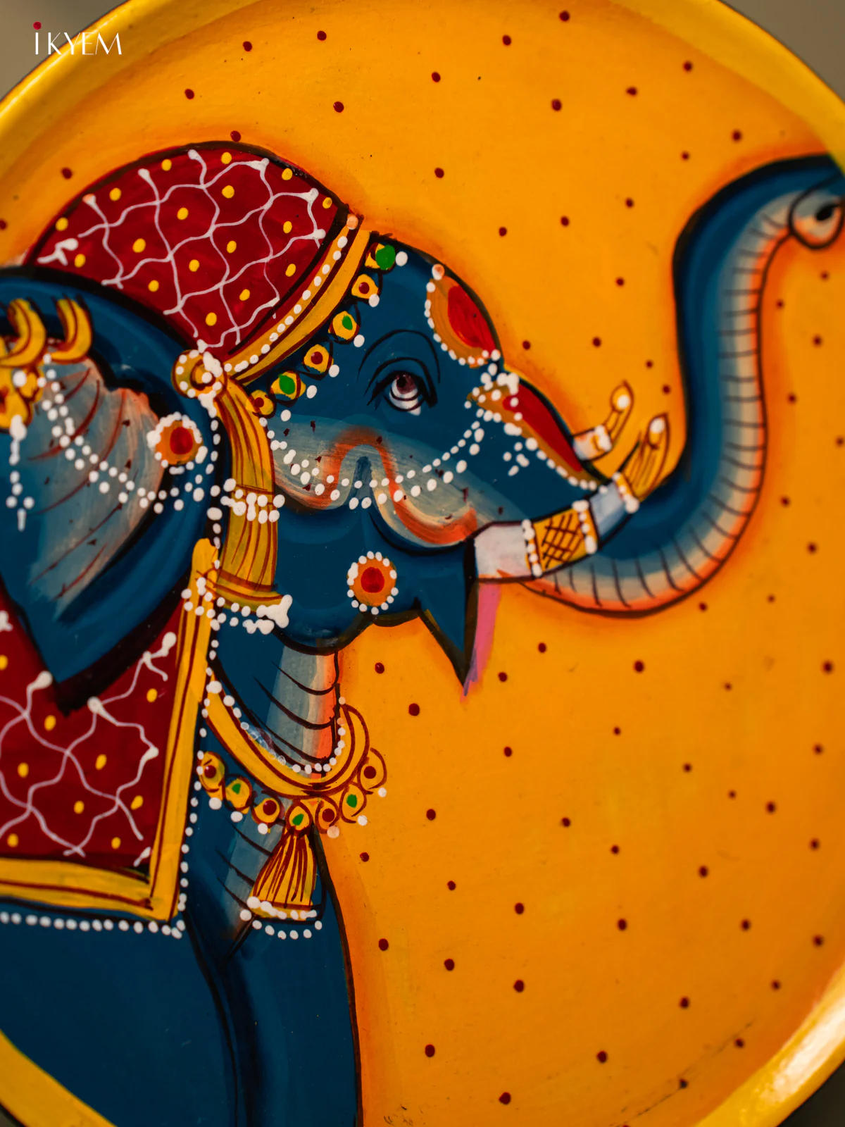 Wooden Hand painted Wall hanging plate - Elephant Face Yellow-KC22113 - Image 3