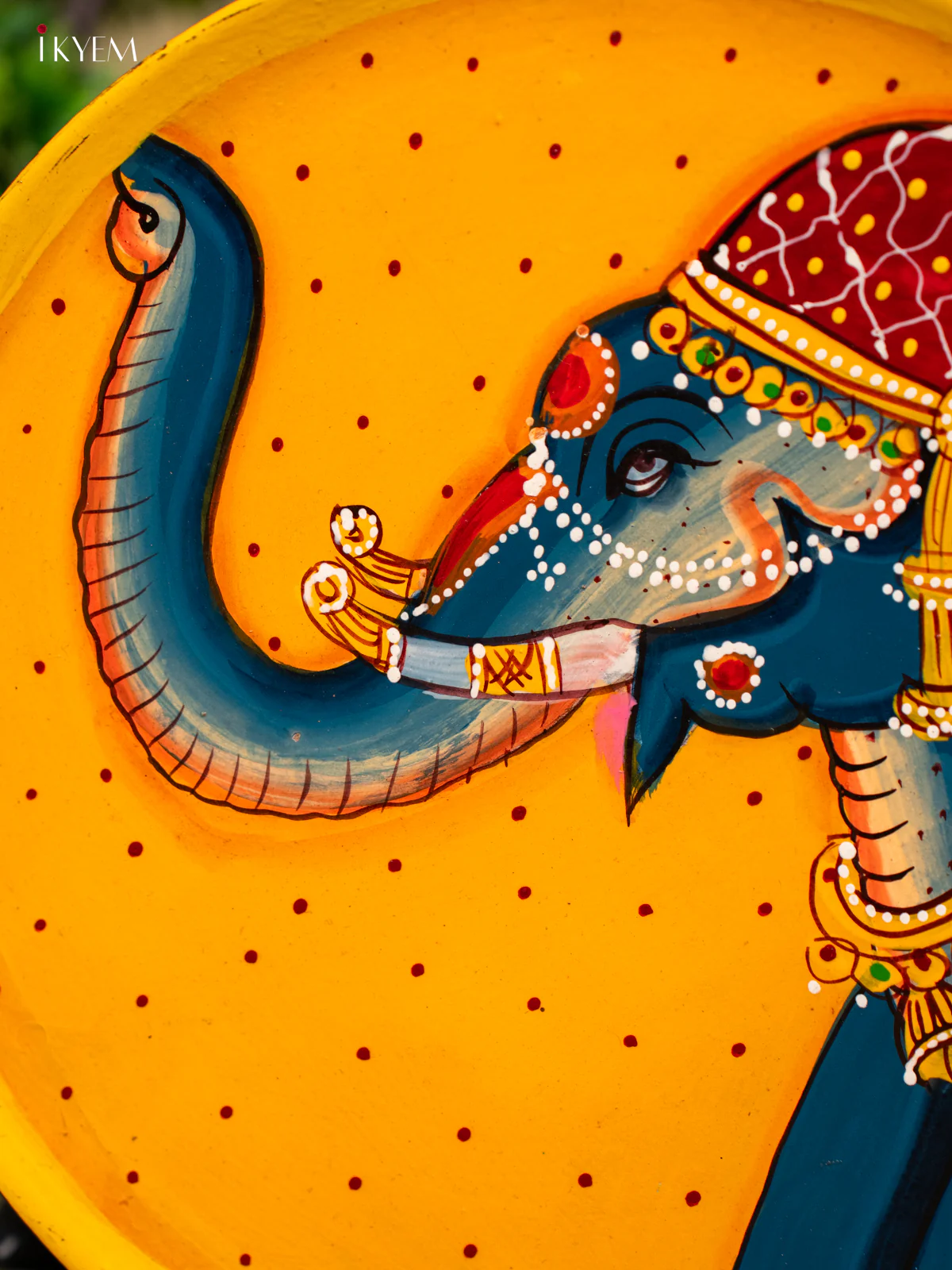 Wooden Hand painted Wall hanging plates - Elephant Face Yellow-KC22114 - Image 3