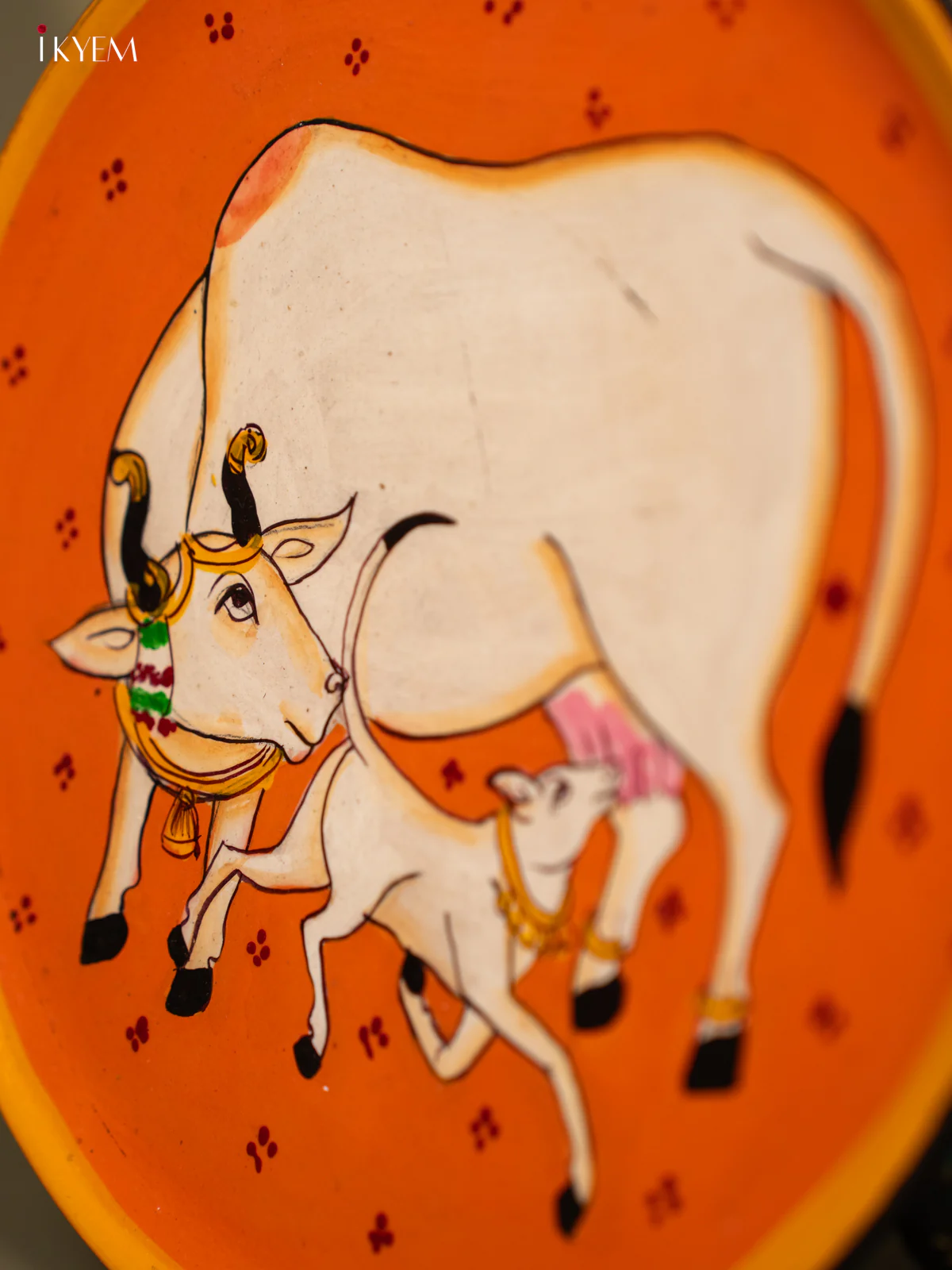 Wooden Hand painted Wall hanging plate - Cow And calf orange-KC22118 - Image 4