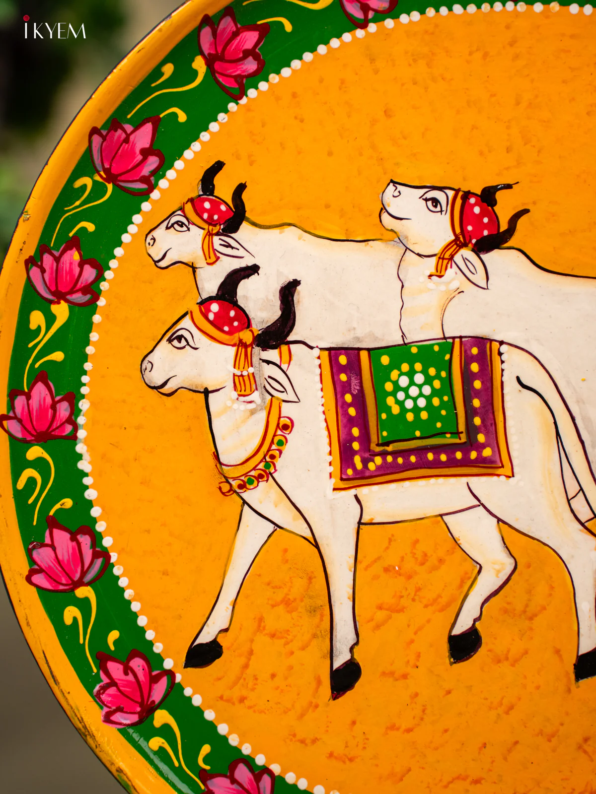 Wooden Hand painted Wall hanging plates - Cow Yellow -KC22121 - Image 2