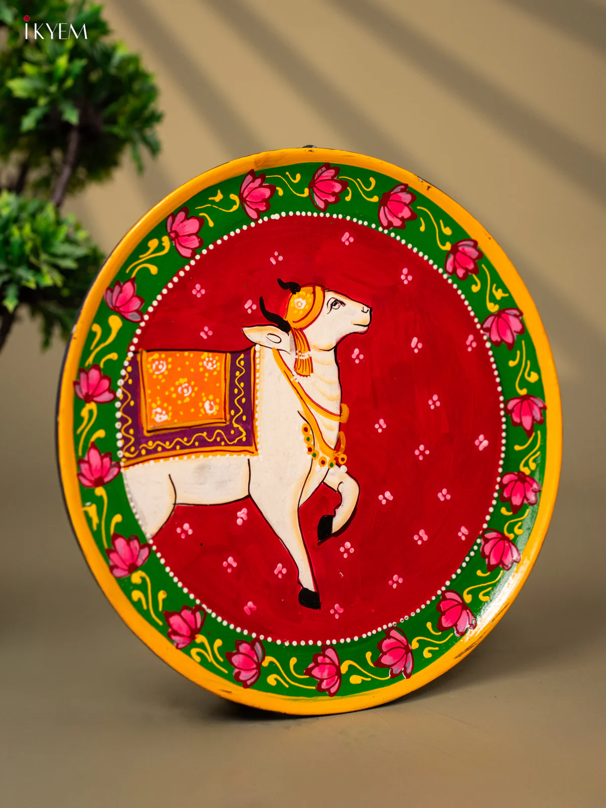 Wooden Hand painted Wall hanging plate - Cow Red- KC22132 - Image 3