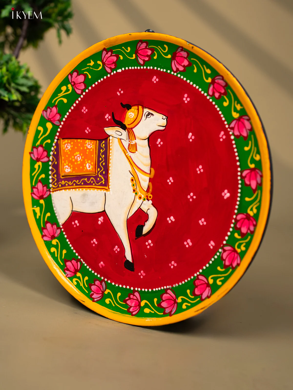 Wooden Hand painted Wall hanging plate - Cow Red- KC22132 - Image 4