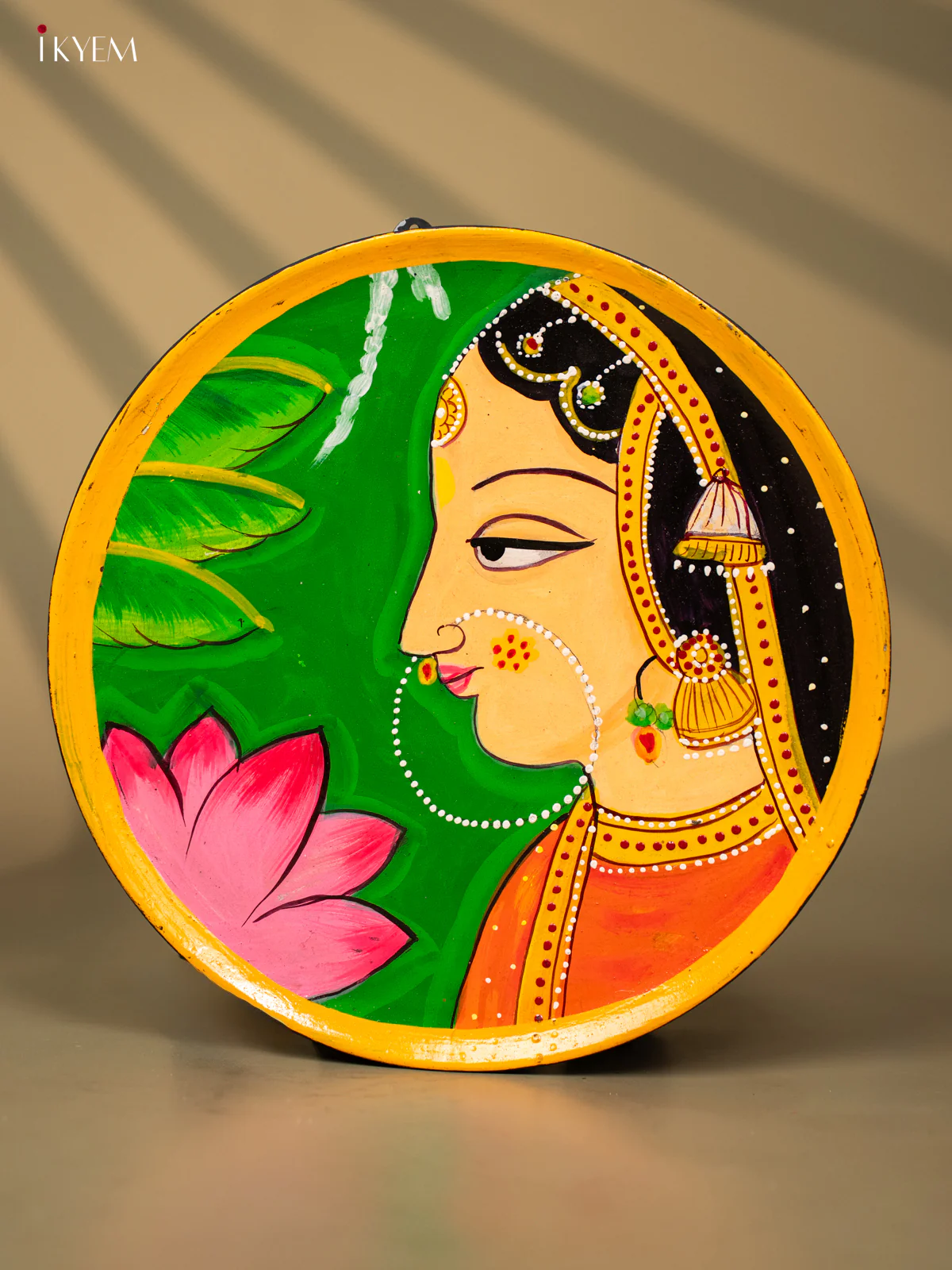 Wooden Hand painted Wall hanging plate - Radha Green- KC22136