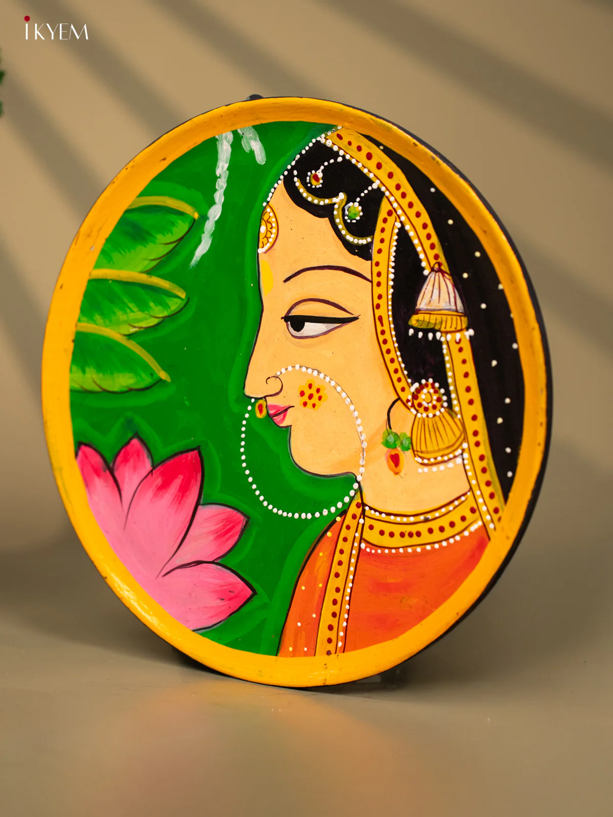 Wooden Hand painted Wall hanging plate - Radha Green- KC22136 - Image 2