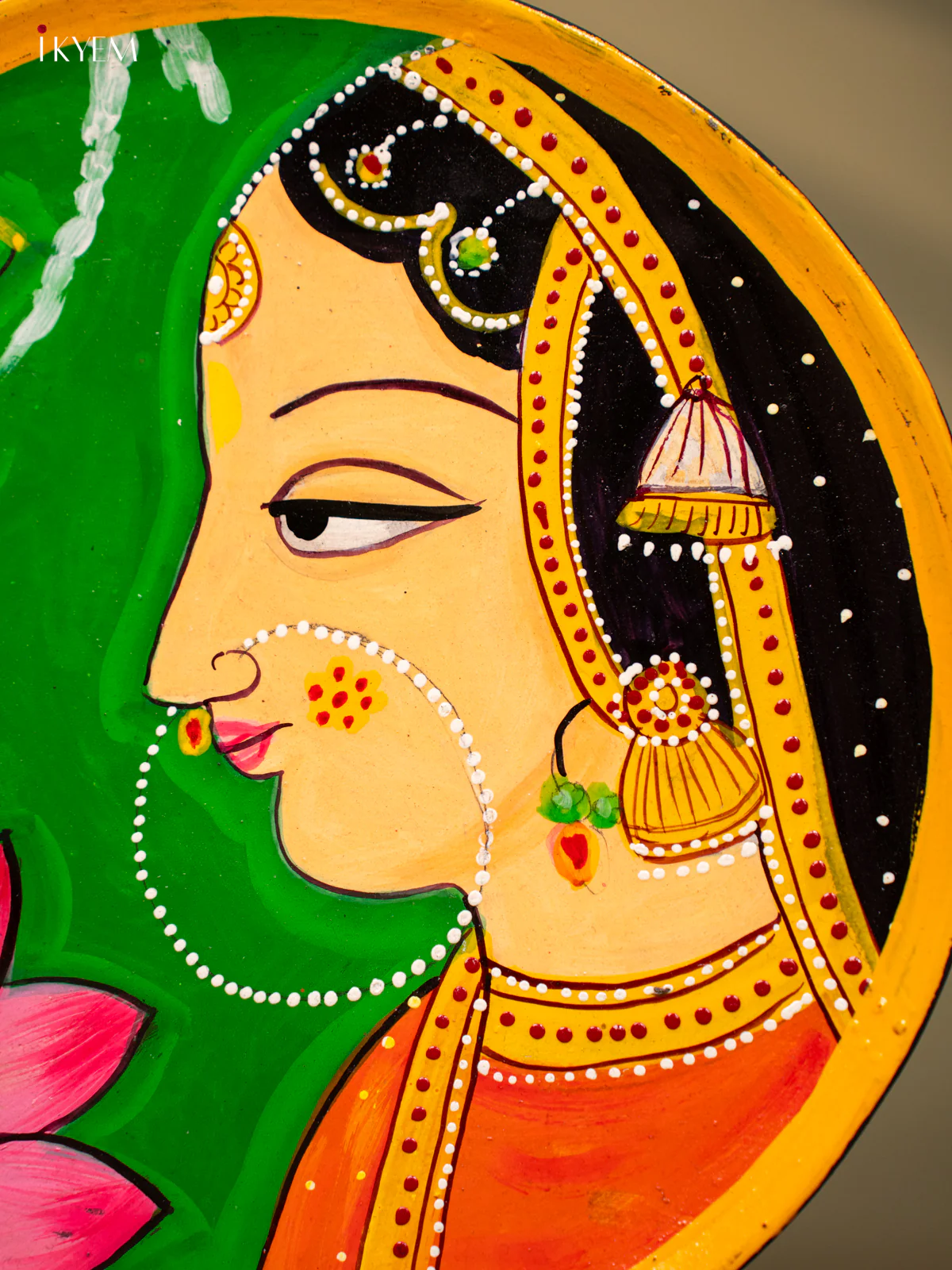 Wooden Hand painted Wall hanging plate - Radha Green- KC22136 - Image 3