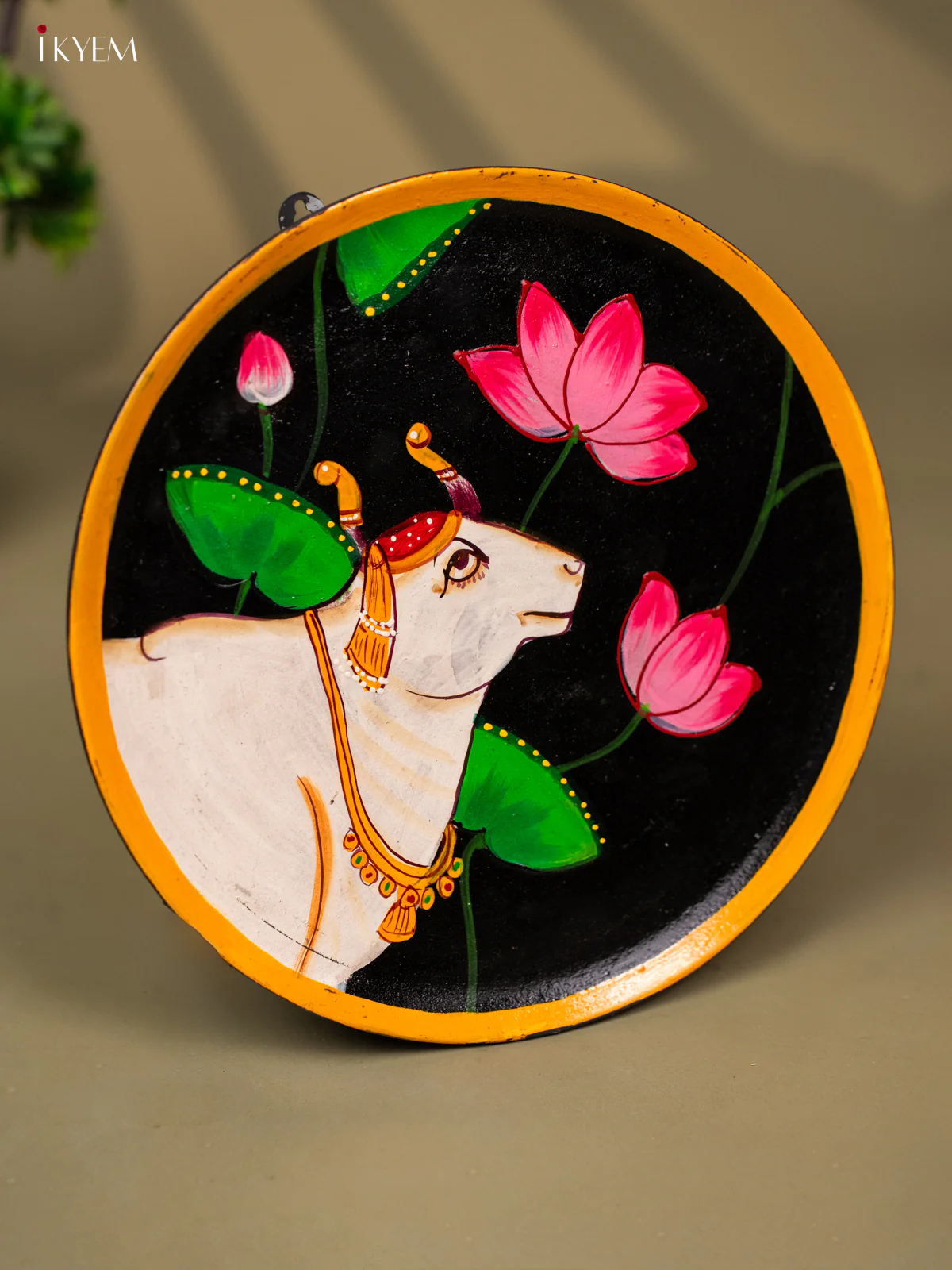 Wooden Hand painted Wall hanging Plate - Pichwai black- KC22137 - Image 4