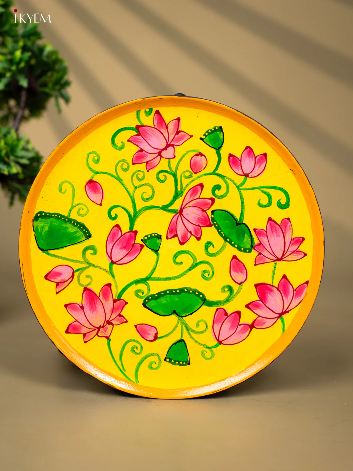 Wooden Hand painted Wall hanging plate - Pichwai Yellow-KC22139