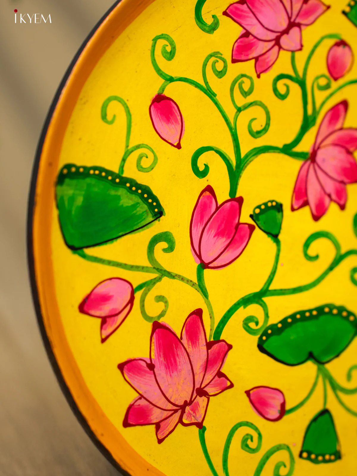 Wooden Hand painted Wall hanging plate - Pichwai Yellow-KC22139 - Image 3