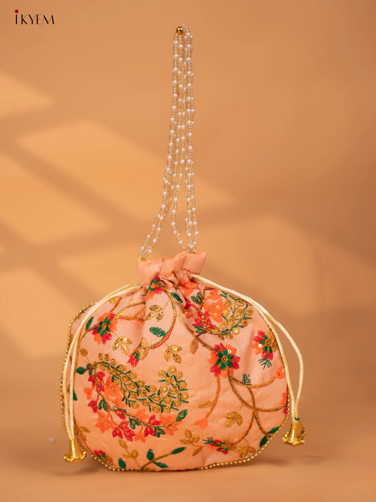 Designer Embroidered Potli Bag - Peach - KC24111