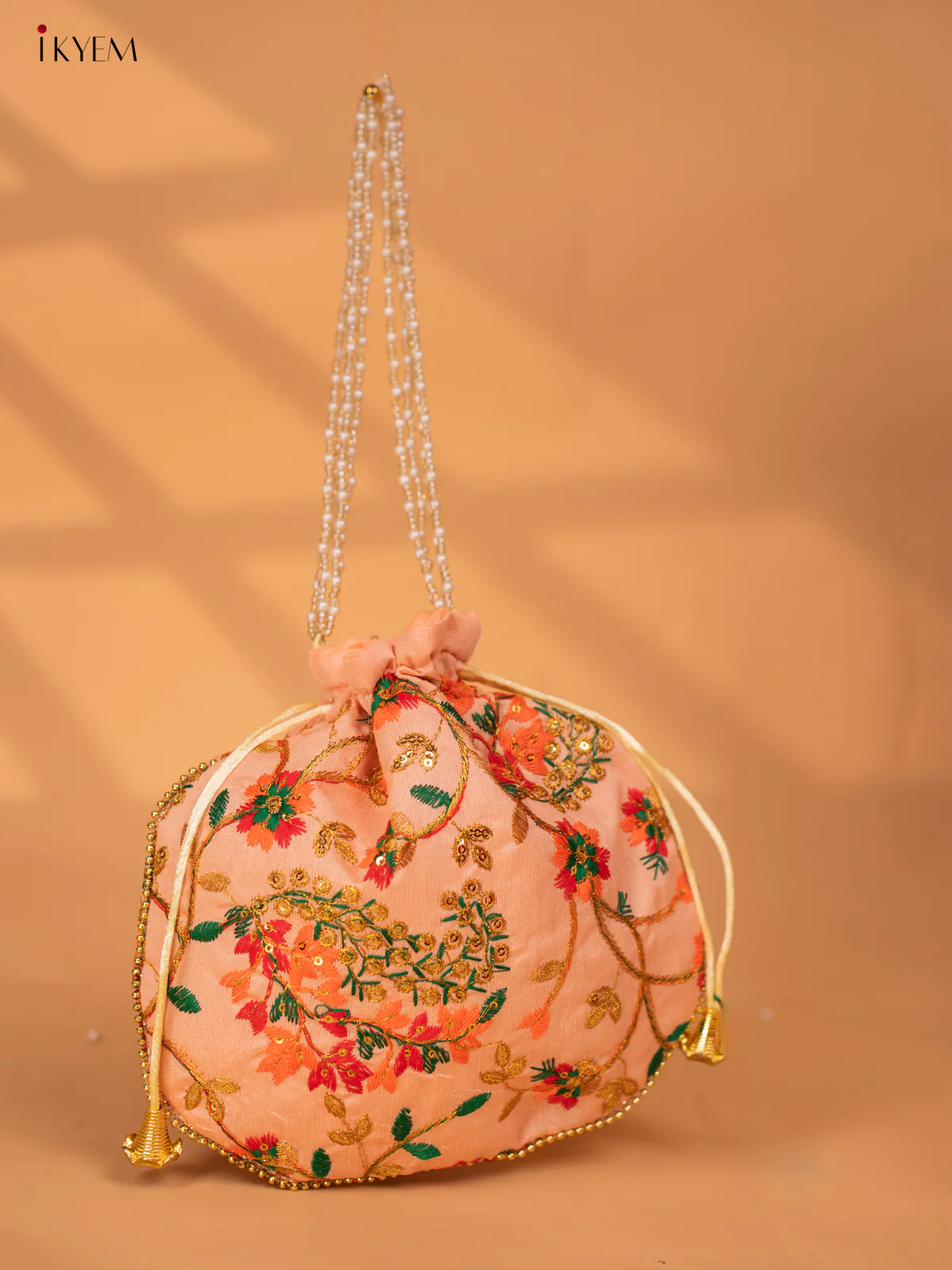 Designer Embroidered Potli Bag - Peach - KC24111 - Image 2