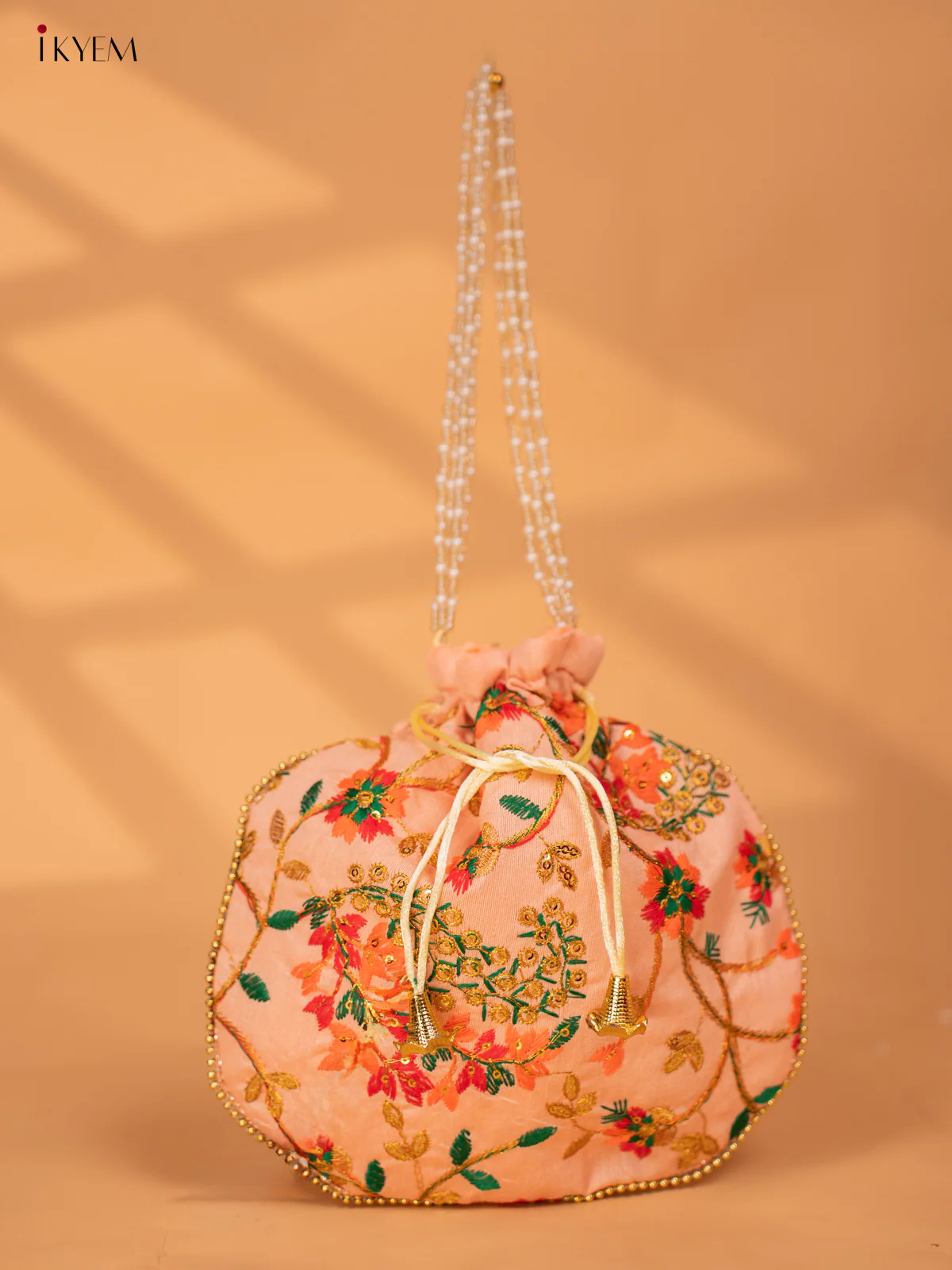 Designer Embroidered Potli Bag - Peach - KC24111 - Image 3