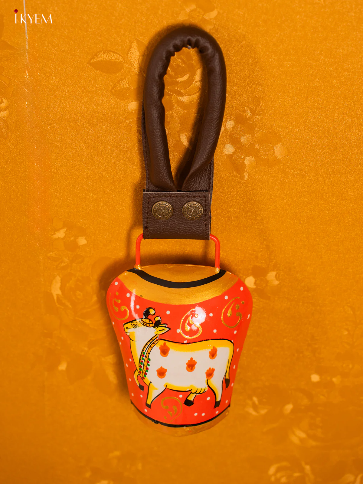 Hand Painted Cow Bell with Leather Handle - Cow - KC26112