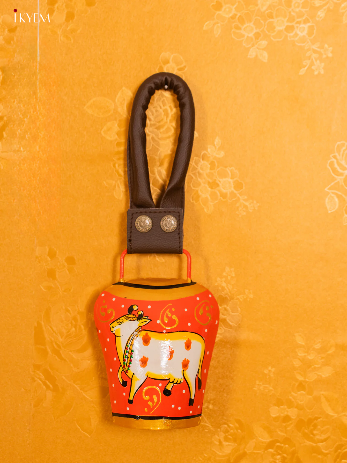 Hand Painted Cow Bell with Leather Handle - Cow - KC26112 - Image 2