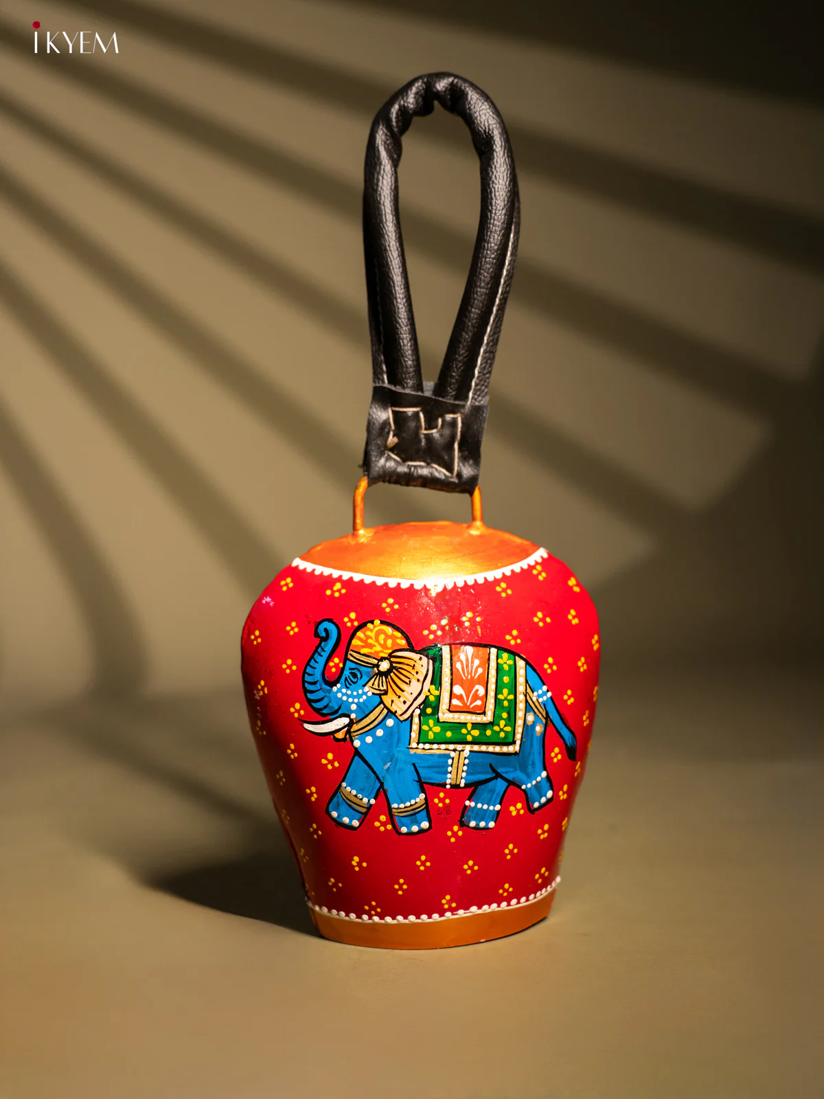 Hand Painted Cow Bell with Leather Handle Big - Elephant - KC26113