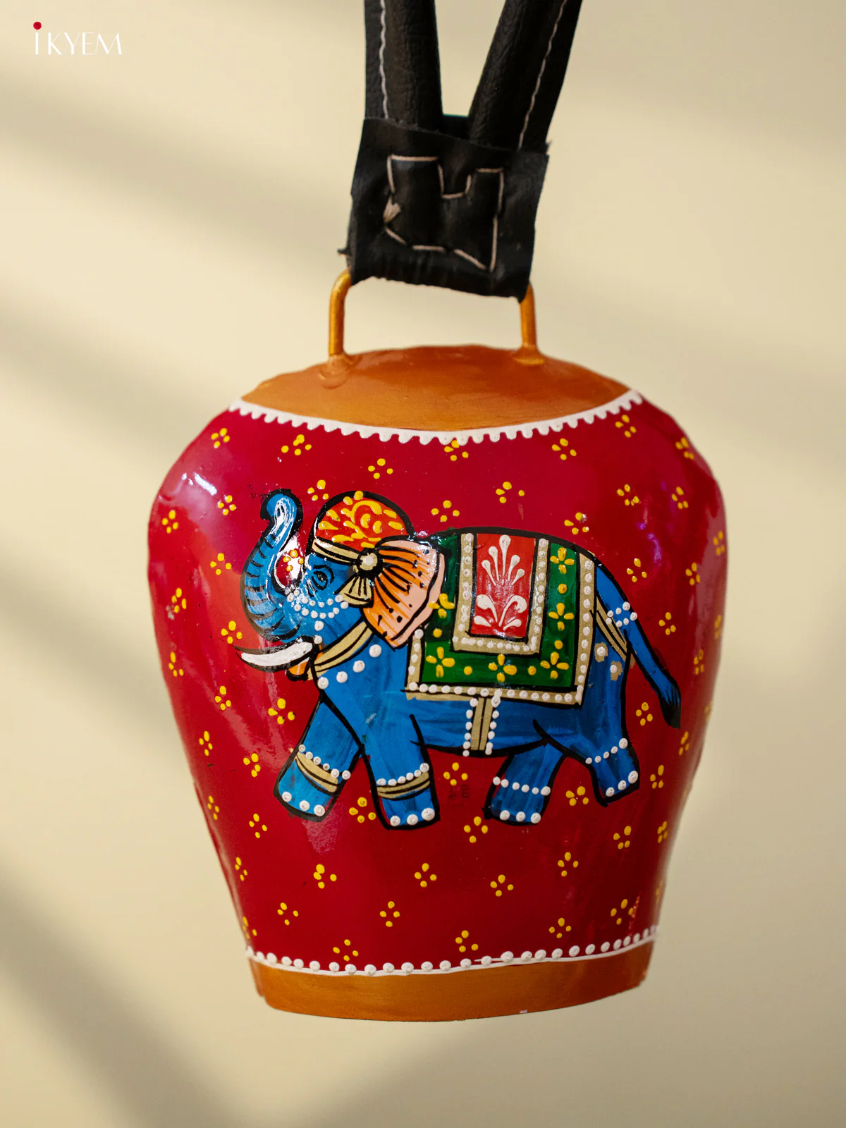 Hand Painted Cow Bell with Leather Handle Big - Elephant - KC26113 - Image 2