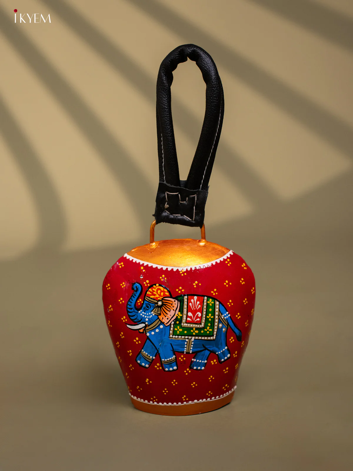 Hand Painted Cow Bell with Leather Handle Big - Elephant - KC26113 - Image 3