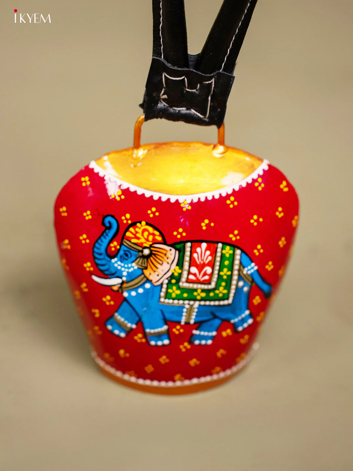 Hand Painted Cow Bell with Leather Handle Big - Elephant - KC26113 - Image 4