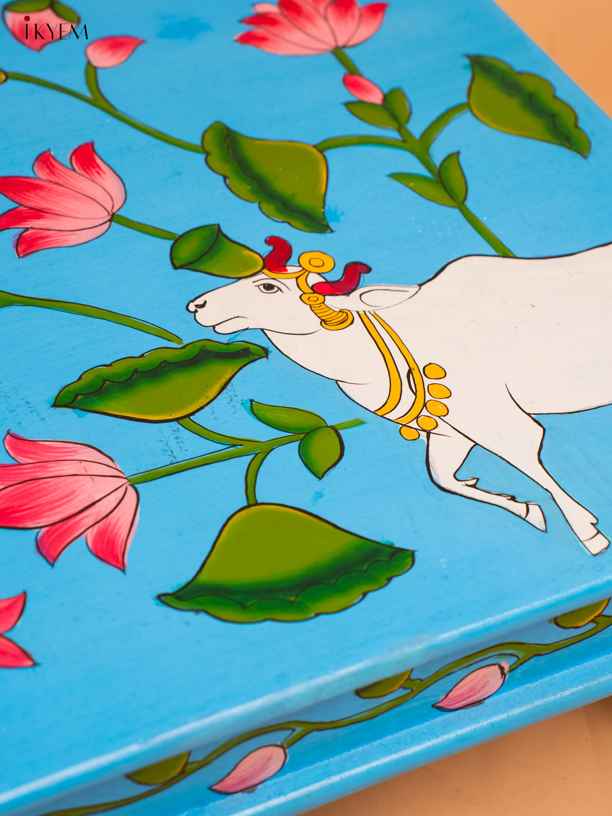 Wooden Hand painted Chowki - Cow Blue (15×15)-KC29139 - Image 3