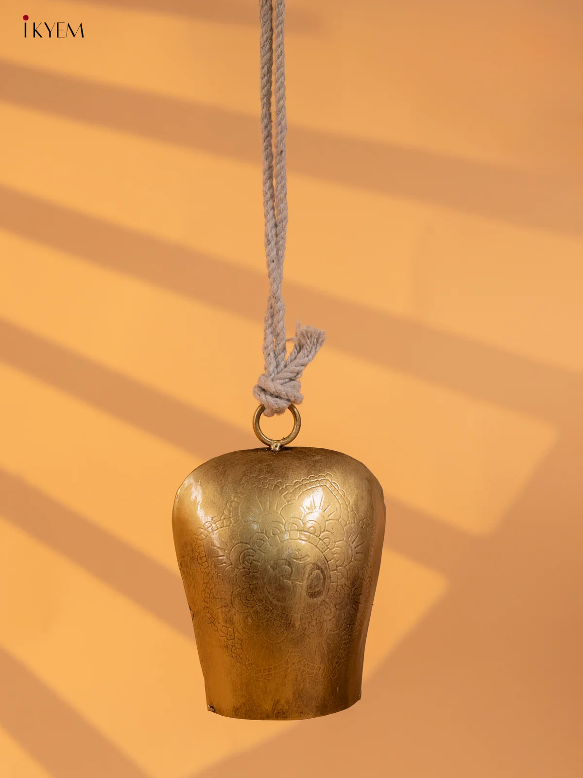 Metal Cow Bell with om Engraving & Rope Handle - Small - KD01112 - Image 2