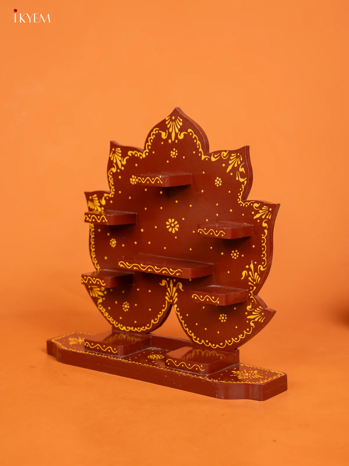 Lotus Wooden Hand Painted Wall Shelf - Maroon - KD01122 - Image 4