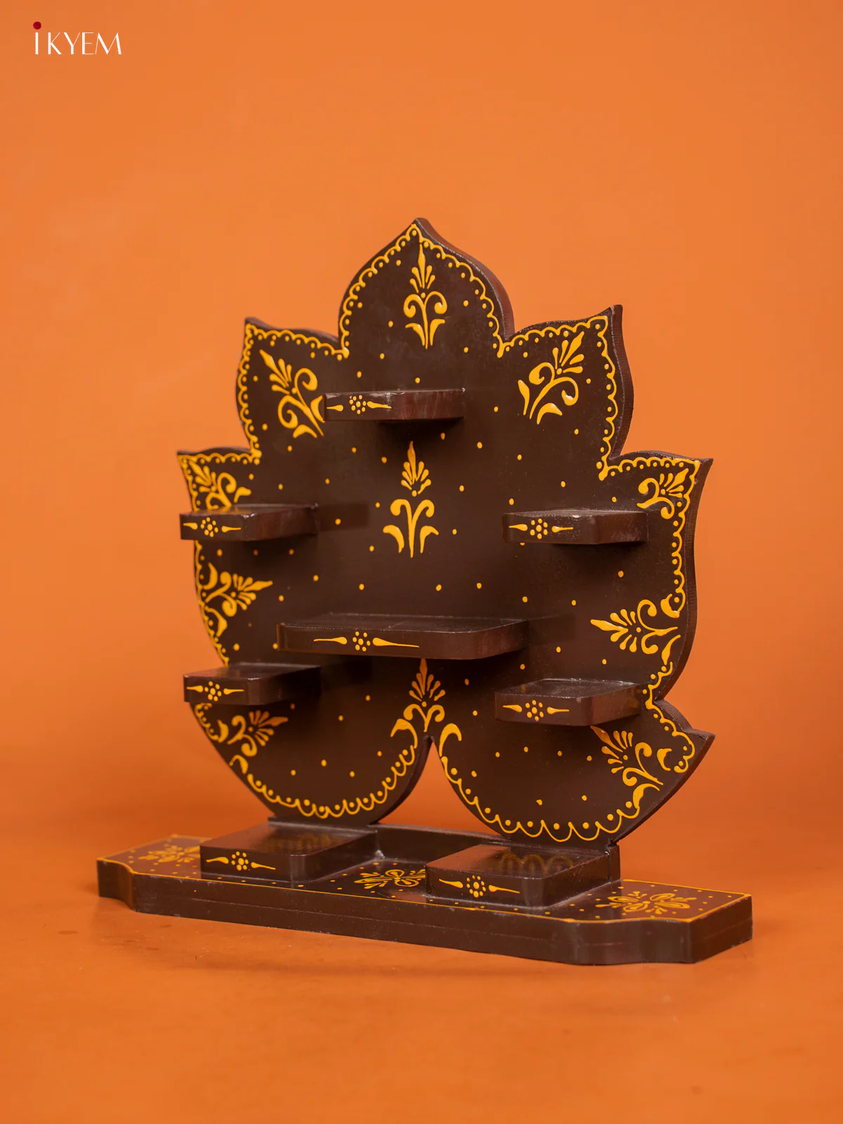 Lotus Wooden Hand Painted Wall Shelf - Brown - KD01123 - Image 4