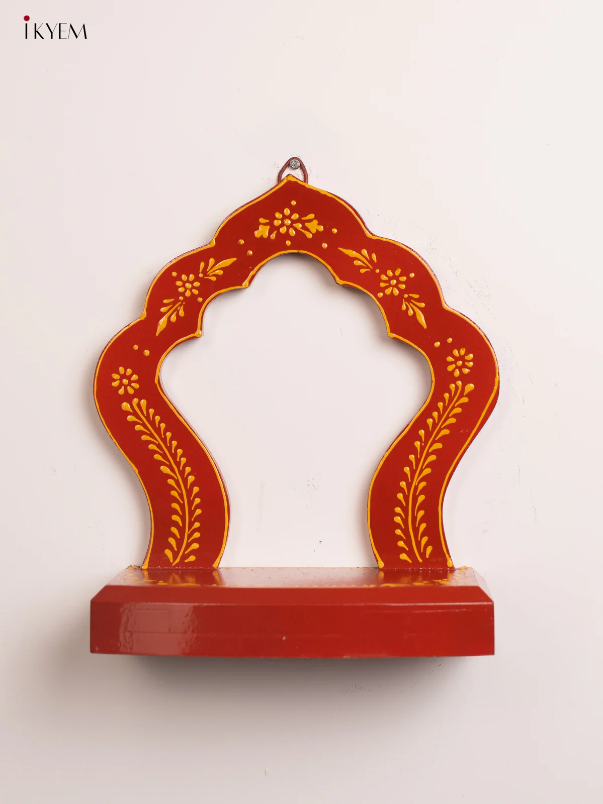 Arch Wooden Hand-Painted Wall Shelf - Maroon - 10 Inches - KD01126