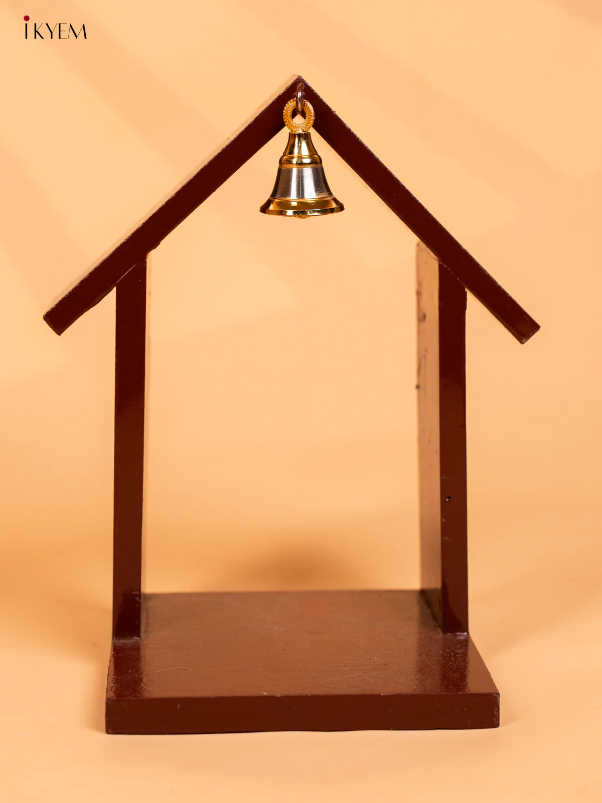 Wooden Vilakku Maadam with Bell - 8 Inch- Maroon - KD01132