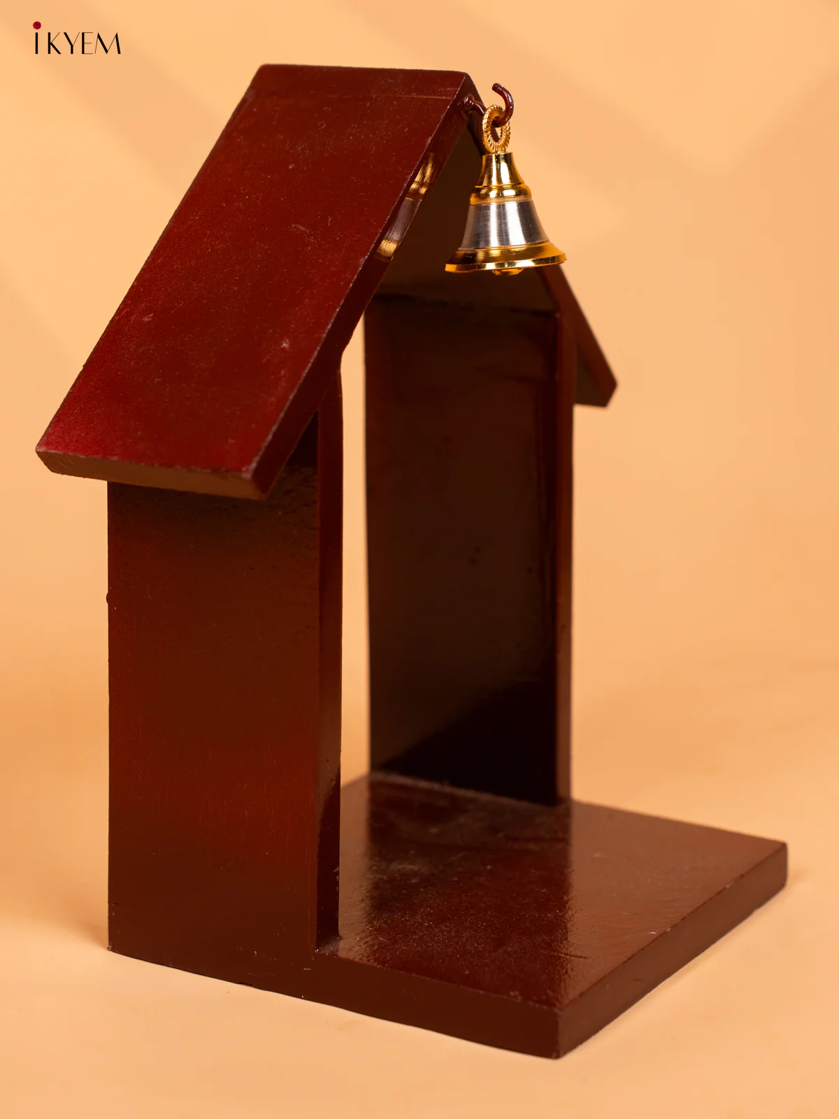 Wooden Vilakku Maadam with Bell - 8 Inch- Maroon - KD01132 - Image 3