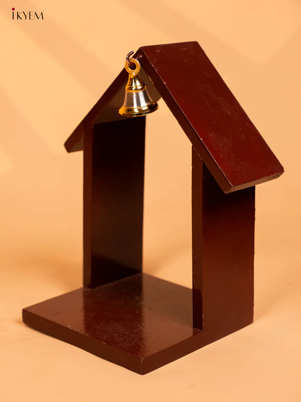 Wooden Vilakku Maadam with Bell - 8 Inch- Maroon - KD01132 - Image 4