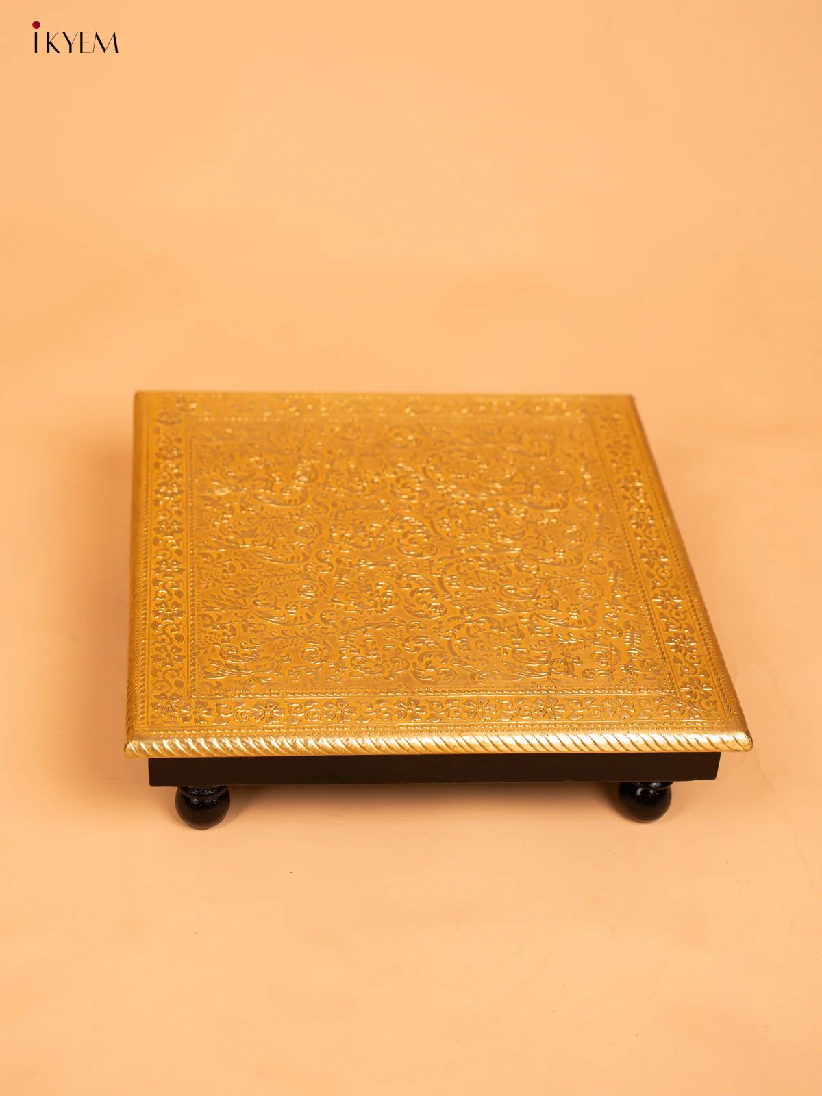 Wooden Brass Work Pooja Bajot Stool (12×12) - KD01141 - Image 4