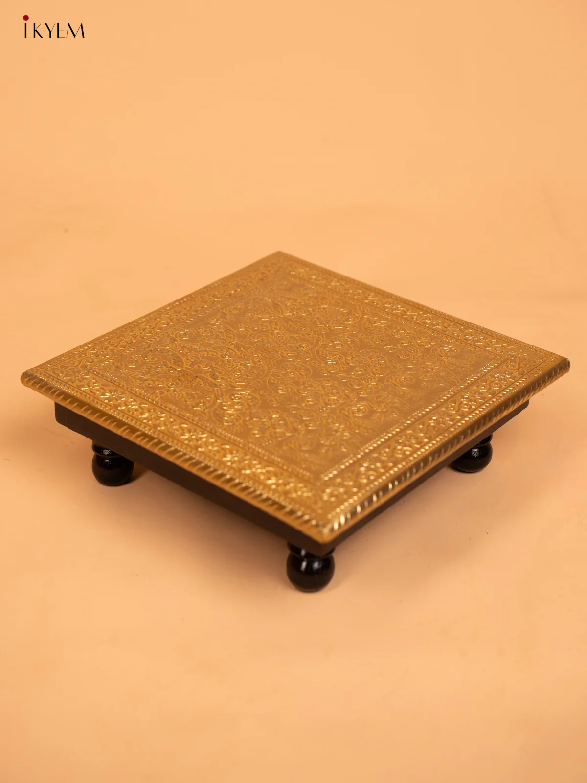 Wooden Brass Work Pooja Bajot Stool (10×10) - KD01142