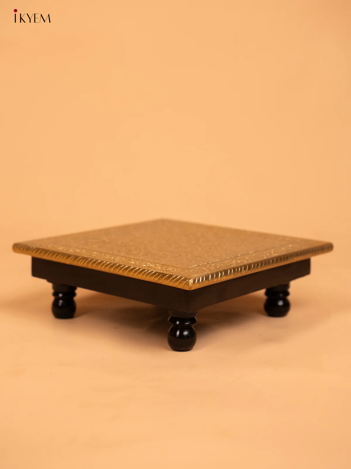 Wooden Brass Work Pooja Bajot Stool (10×10) - KD01142 - Image 4