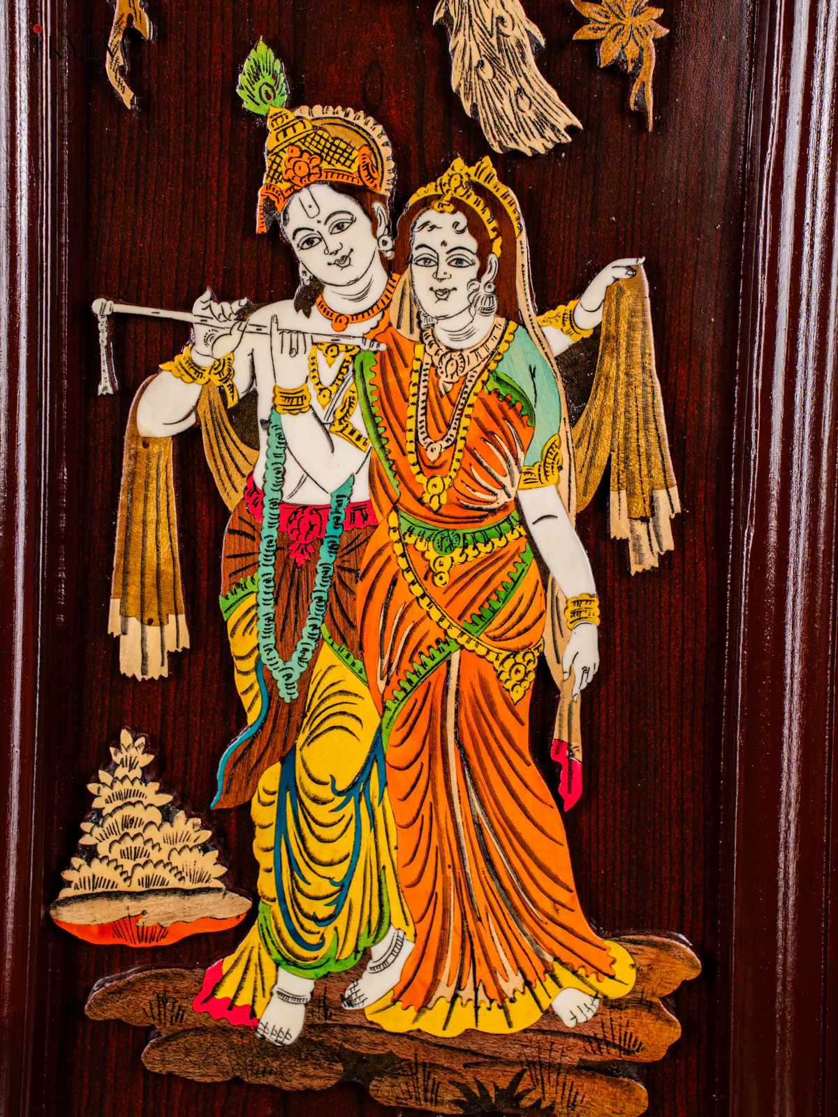Mysore Rosewood Inlay 3D Panel -Radha Krishna - KD02117 - Image 2