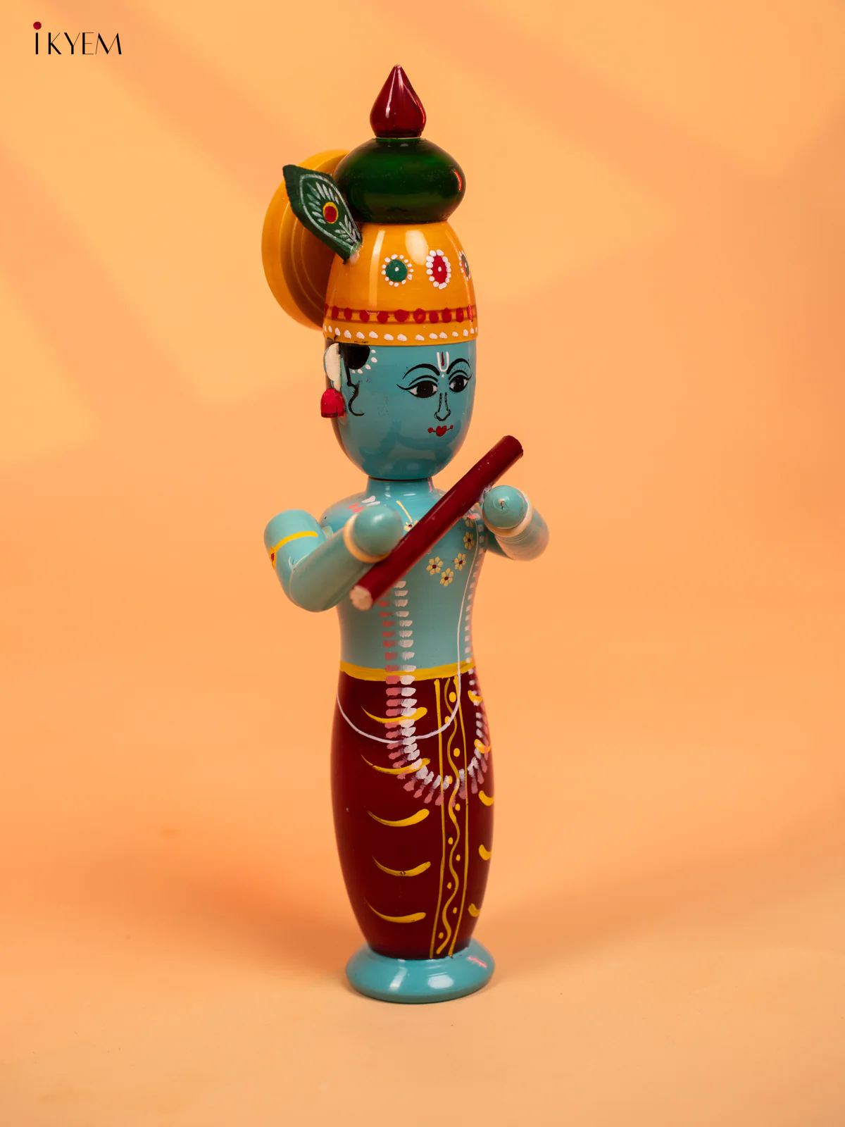 Wooden Kondapalli Hand Painted Krishna idol - KD04116 - Image 5