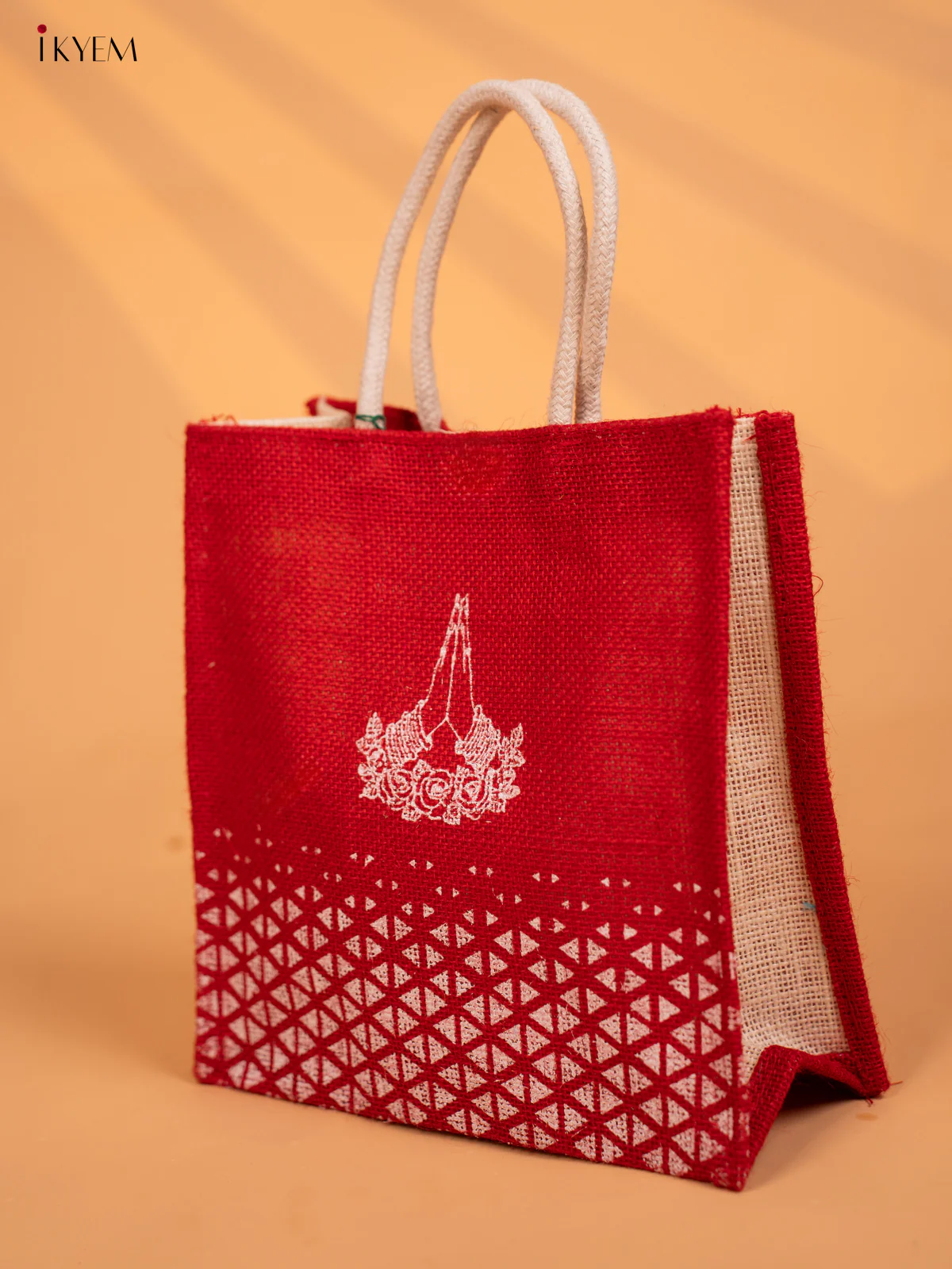Elegant Namaste Printed Red Jute Bag - 10 Inch KD04131 - Image 3