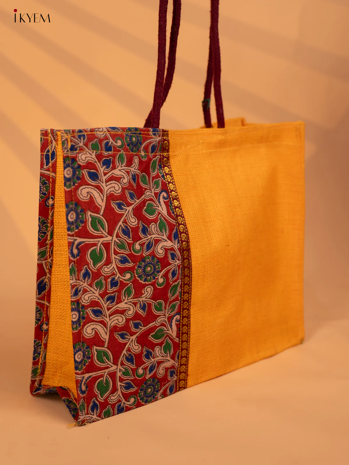 Jute bag Kalamkari Yellow with Red - KD04139 - Image 3
