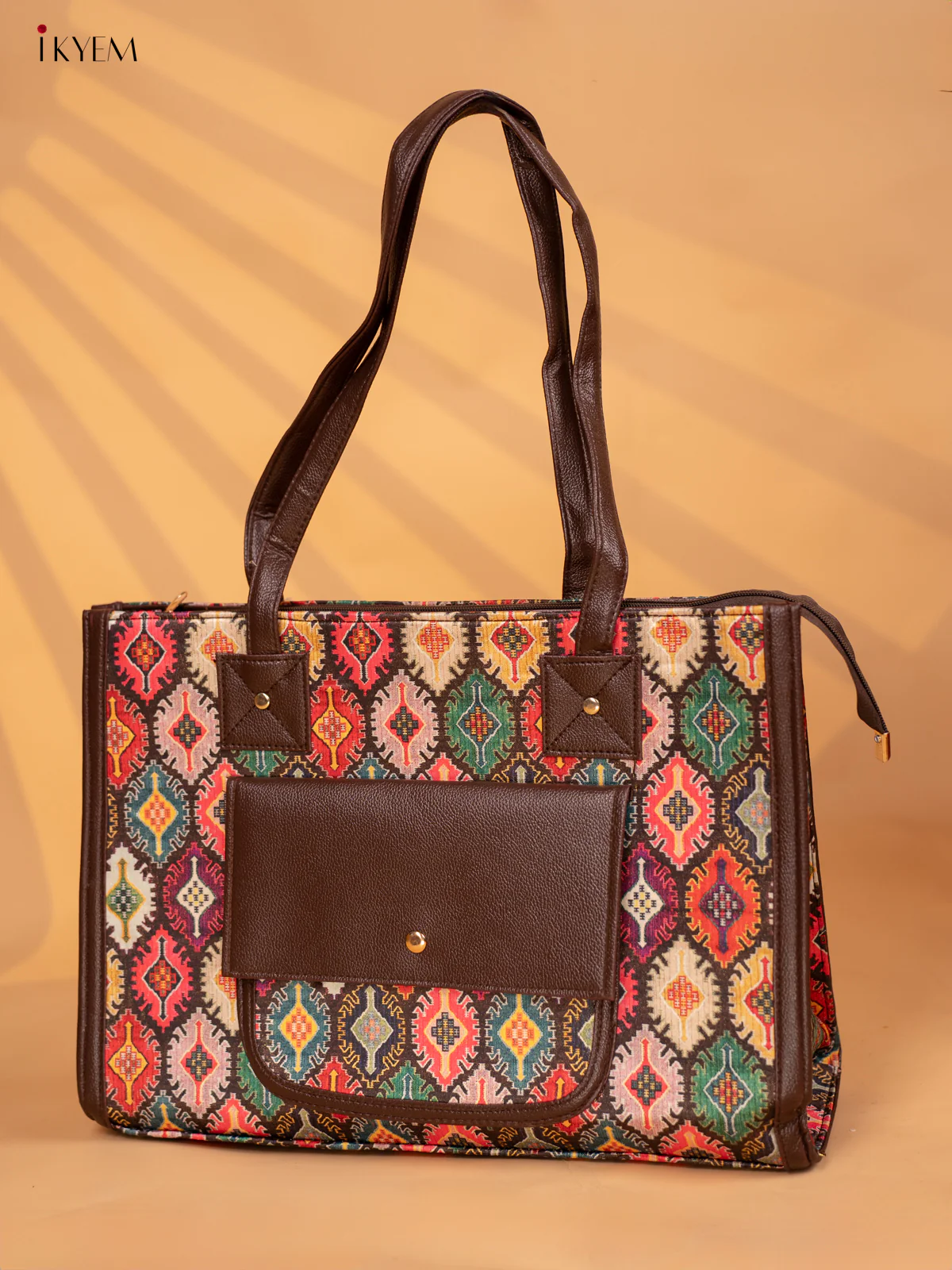 Printed Ikat Design Leather Sling and Laptop Bag - Multi colour - KD05117 - Image 2