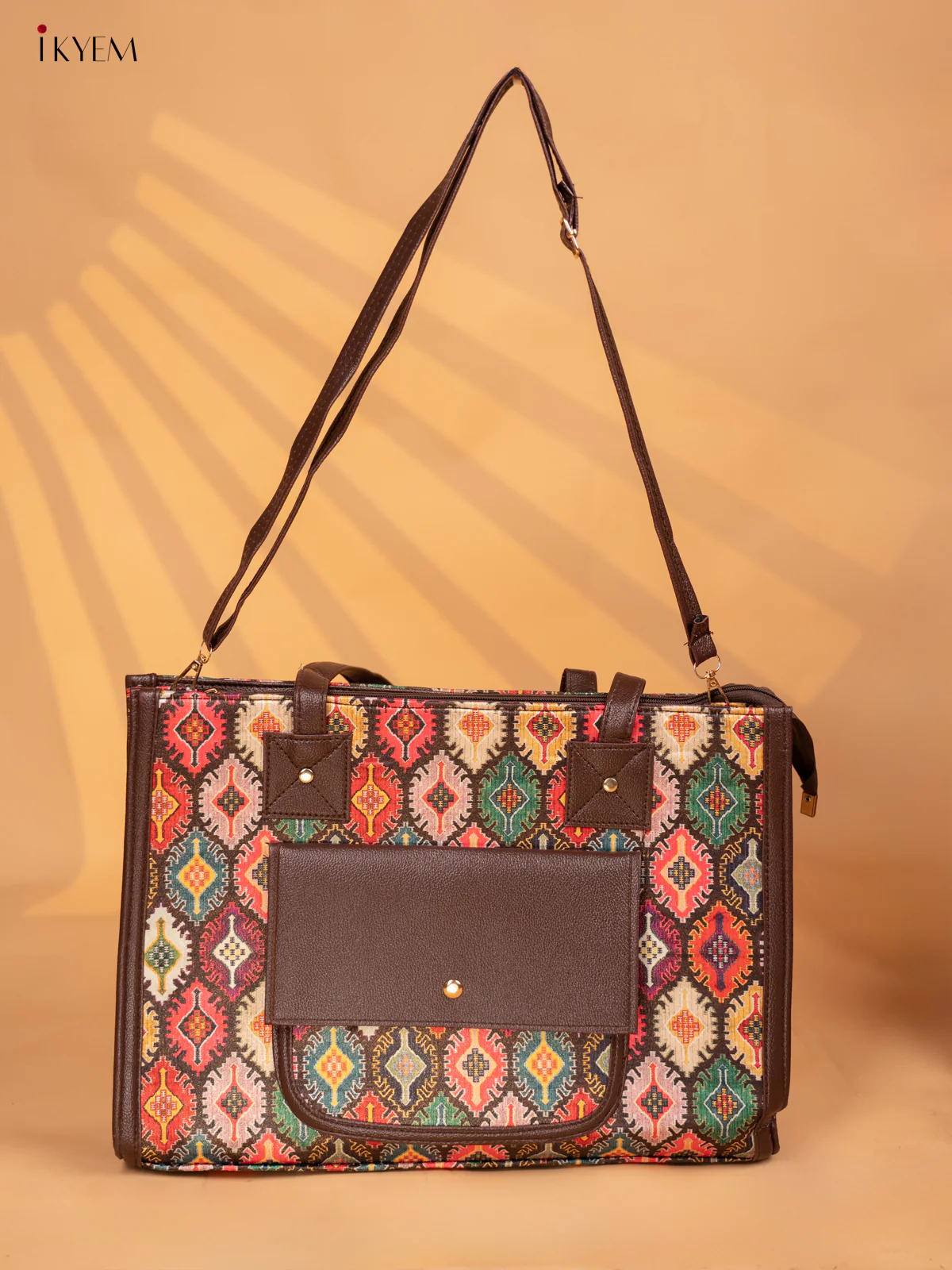 Printed Ikat Design Leather Sling and Laptop Bag - Multi colour - KD05117 - Image 3