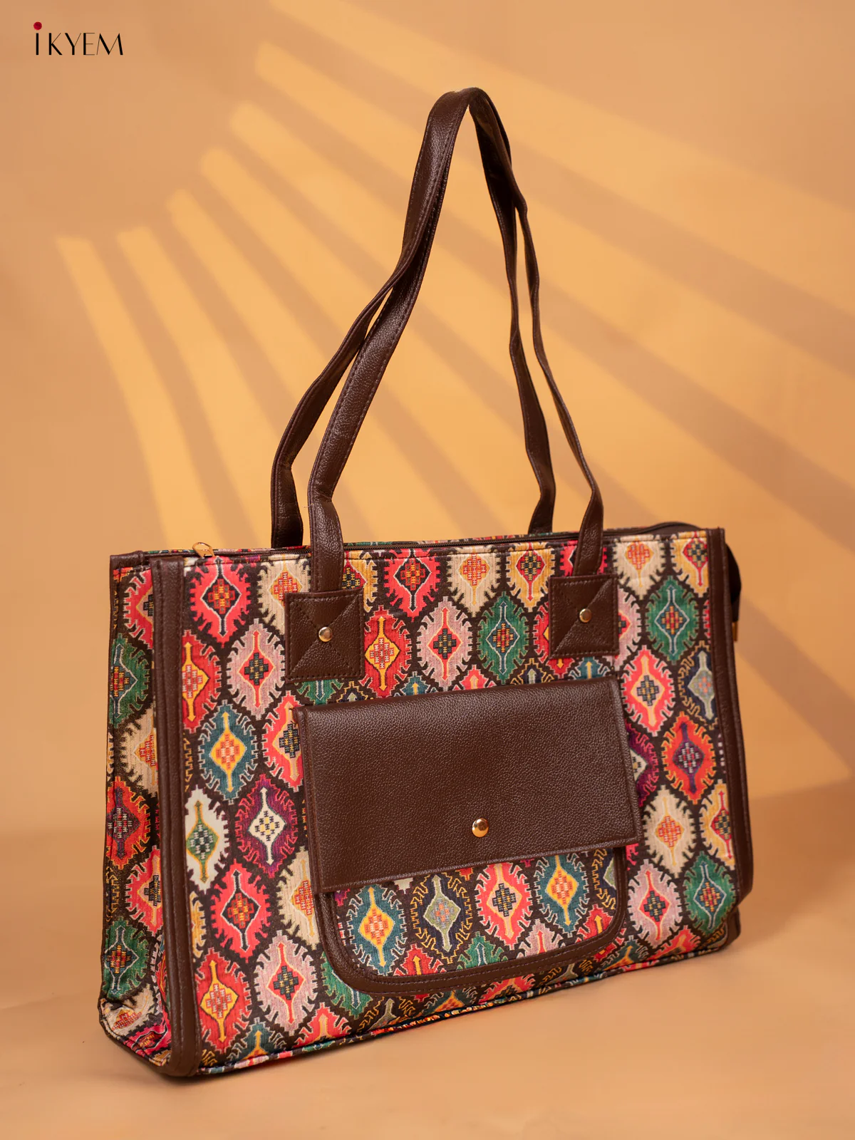 Printed Ikat Design Leather Sling and Laptop Bag - Multi colour - KD05117 - Image 4