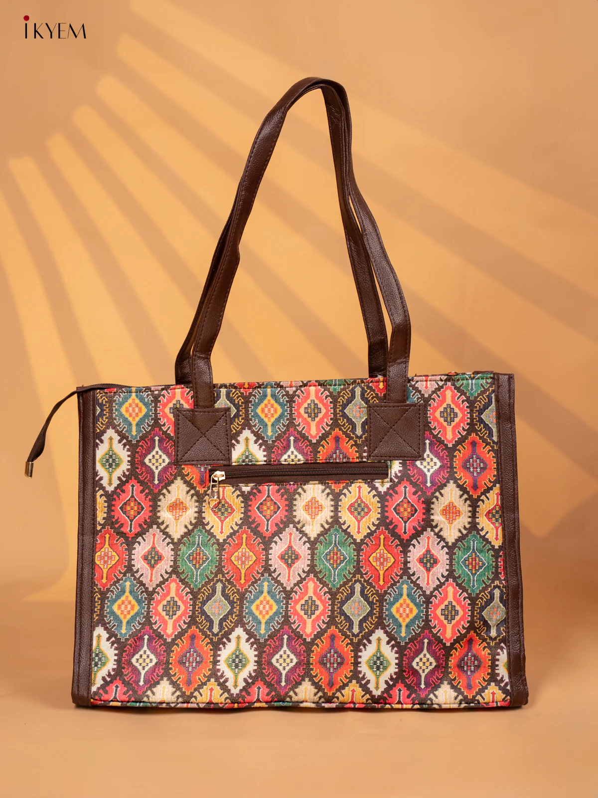 Printed Ikat Design Leather Sling and Laptop Bag - Multi colour - KD05117 - Image 5