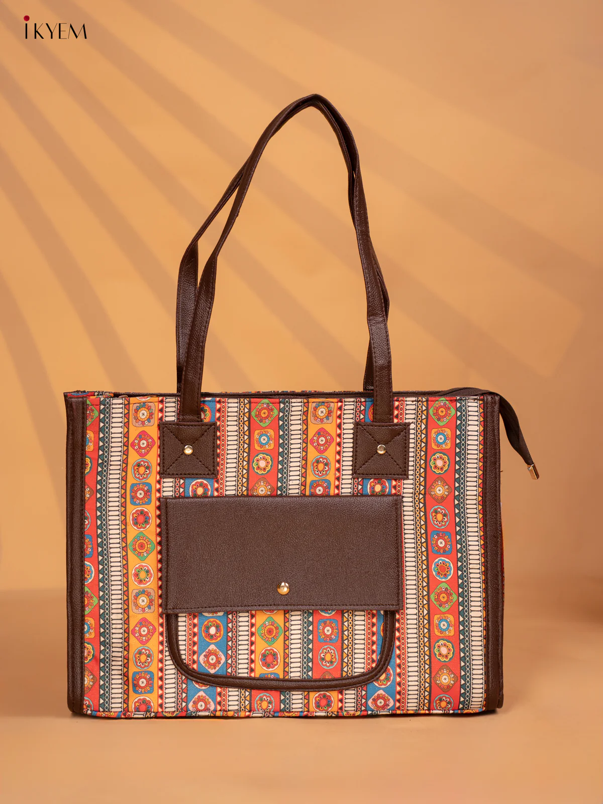 Printed Mandala Design Leather Sling and Laptop Bag - Multi Colour - KD05118
