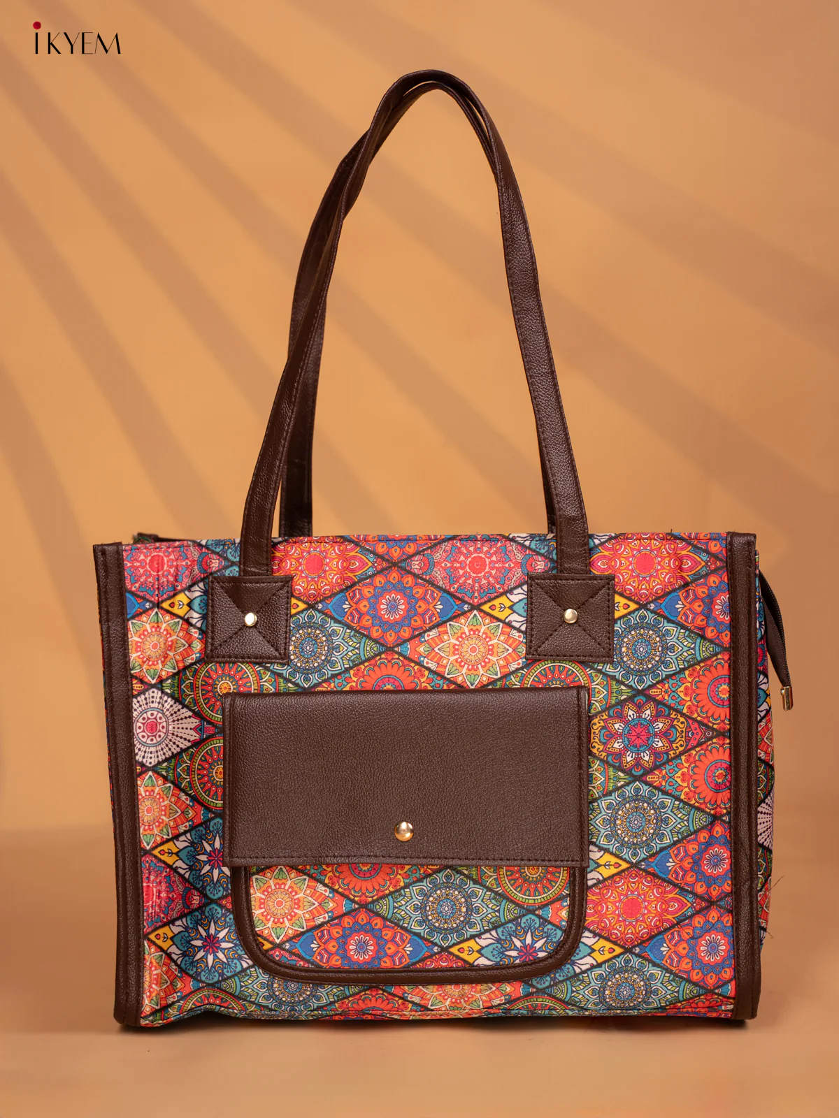 Printed Geometric Design Leather Sling and Laptop Bag - Multi Colour - KD05120